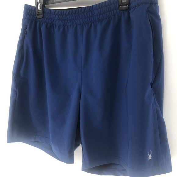 Spyder Active Men's ProWB Shorts, Blue Large Elastic Waist Zip Pockets - Picture 1 of 9